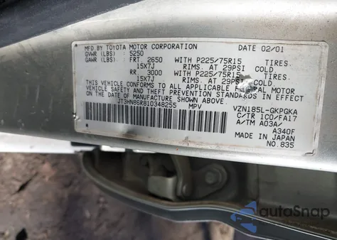 2001 Toyota 4Runner Sr5 V6 из США, поврежденный, VIN JT3HN86R810348255